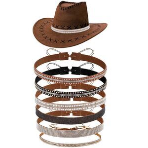 3998 6 Styles Rhinestone Cowboy Hat Bands 15.3-20.2in Bling Panama Fedora